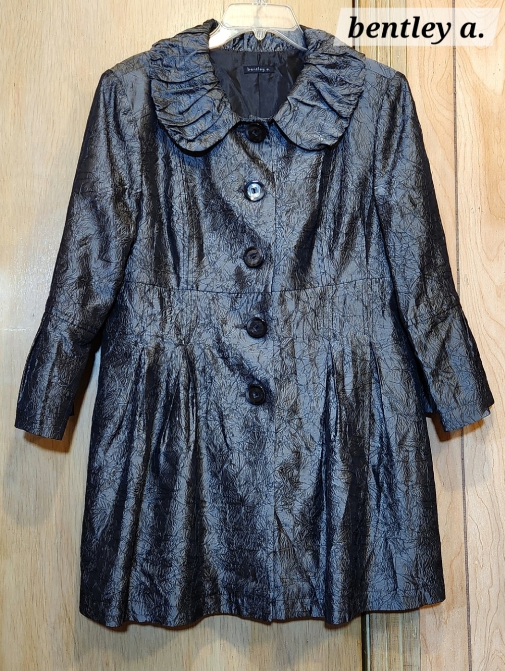 Vtg Bentley A Jacket Womens Sz Lrg Metalic Charcoal Crinkle Romantic Gothic Coat